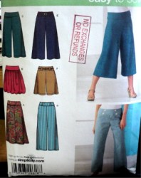 4237 Simplicity LO RISE KNIT SKIRTS, WIDE PANTS CROP OR NOT PATTERN 6-14 Uncut
